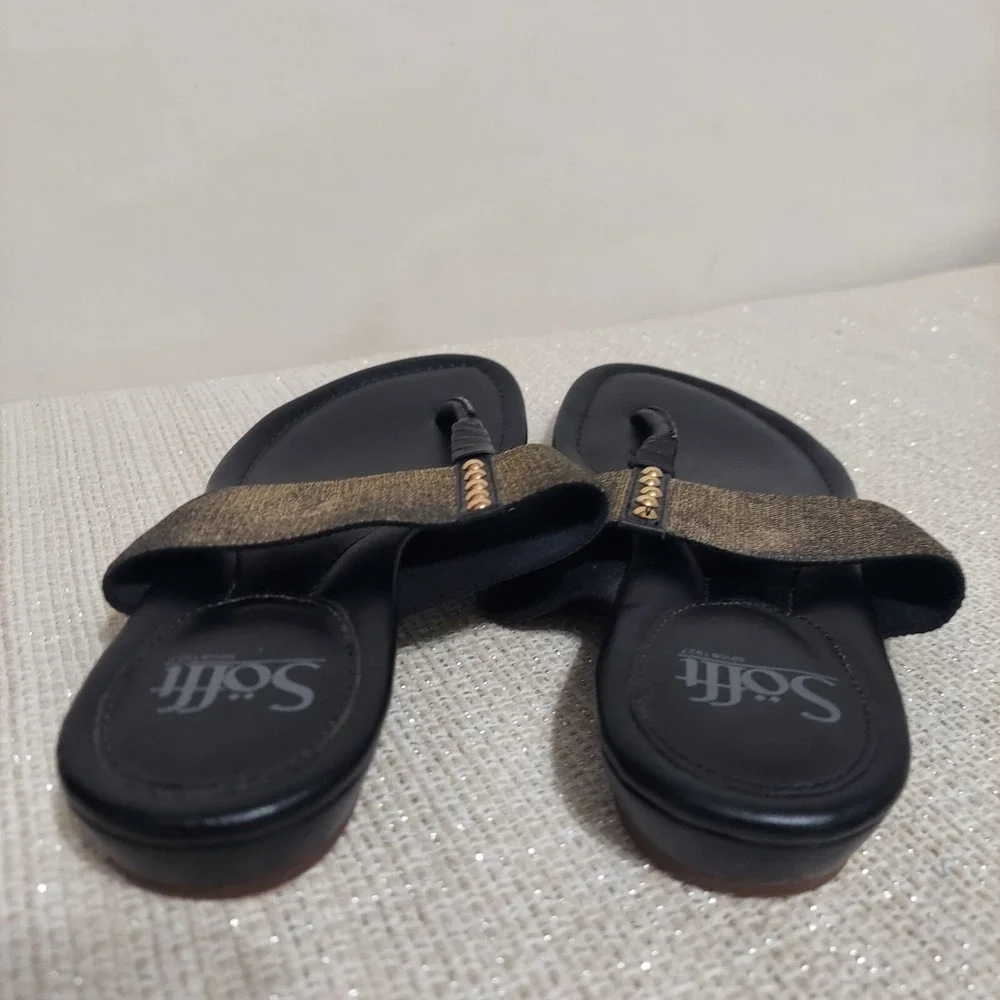 Sofft Women's Ameda Leather‎ Thong Flip Flop Sandals Brown Gold Metallic Size 8